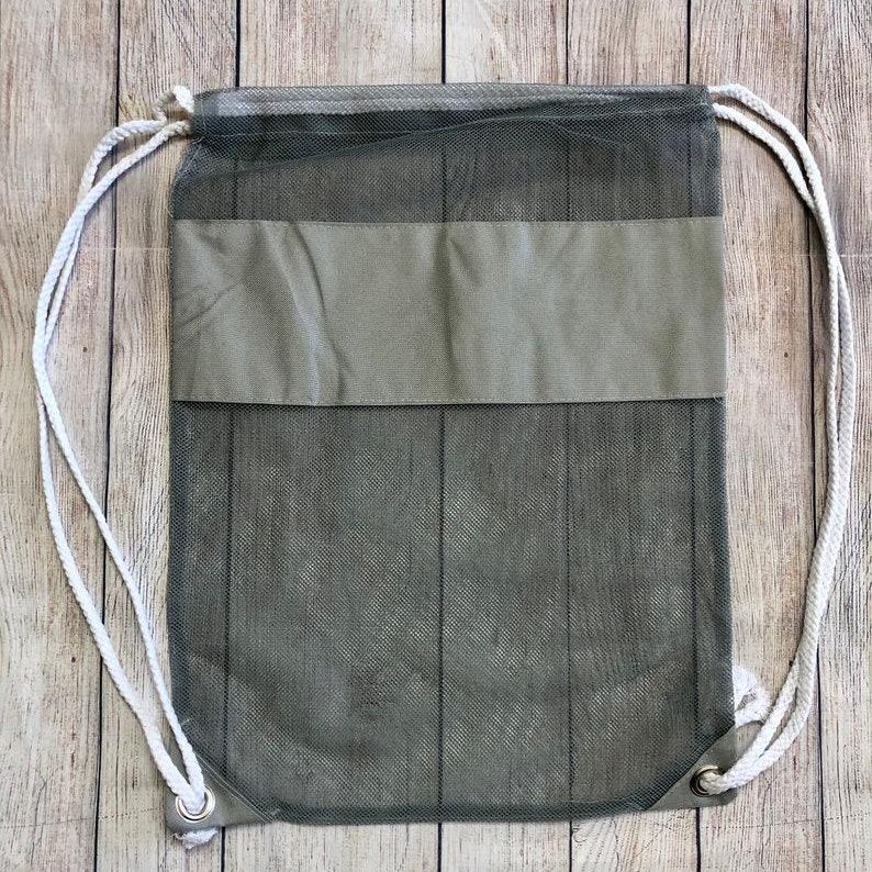 Personalized Kids Seashell Mesh Beach Bag Custom Beach Treasure Bag for Kids Mesh Drawstring Backpac