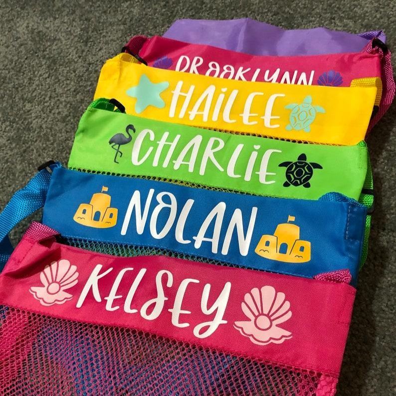 Personalized Kids Mesh Beach Bag Custom Shell Collecting Bag for Kids 