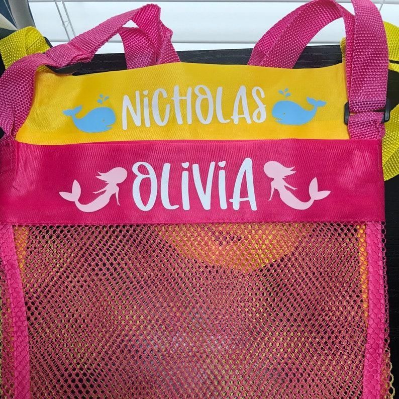 Personalized Kids Mesh Beach Bag Custom Shell Collecting Bag for Kids Adjustable Strap Beach Tote