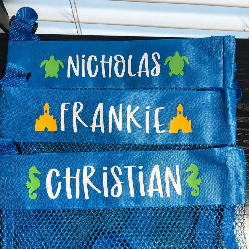 Personalized Kids Mesh Beach Bag Custom Shell Collecting Bag for Kids Adjustable Strap Beach Tote