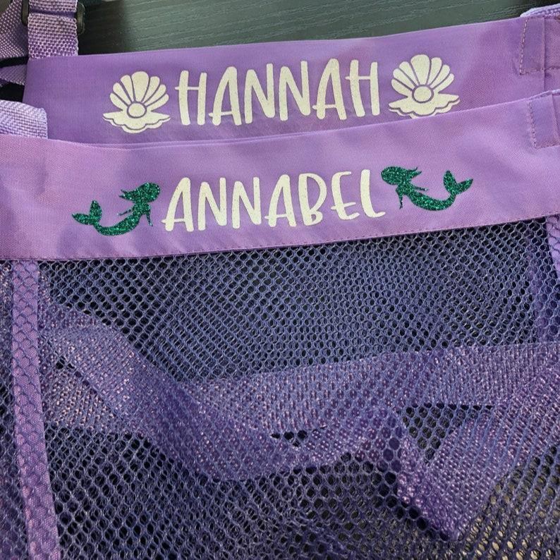Personalized Kids Mesh Beach Bag Custom Shell Collecting Bag for Kids Adjustable Strap Beach Tote