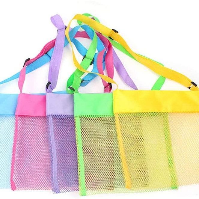 Personalized Kids Mesh Beach Bag Custom Shell Collecting Bag for Kids Adjustable Strap Beach Tote