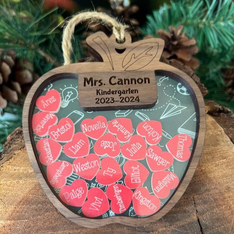 Personalized Teacher Shaker Ornament Custom Teacher Apple Ornament with Student Names Engraved