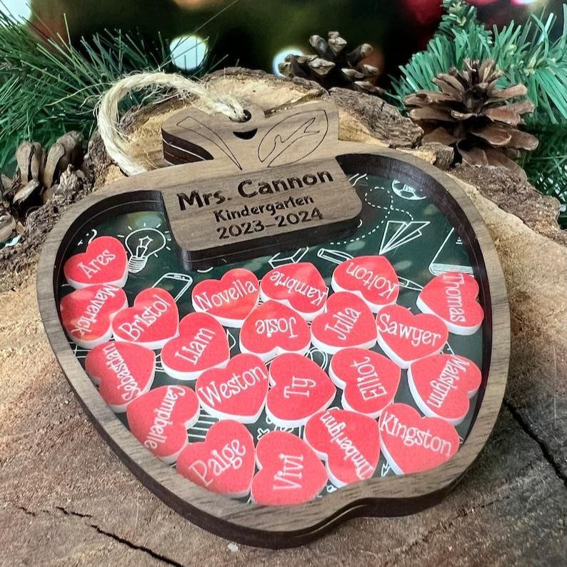 Personalized Teacher Shaker Ornament Custom Teacher Apple Ornament with Student Names Engraved