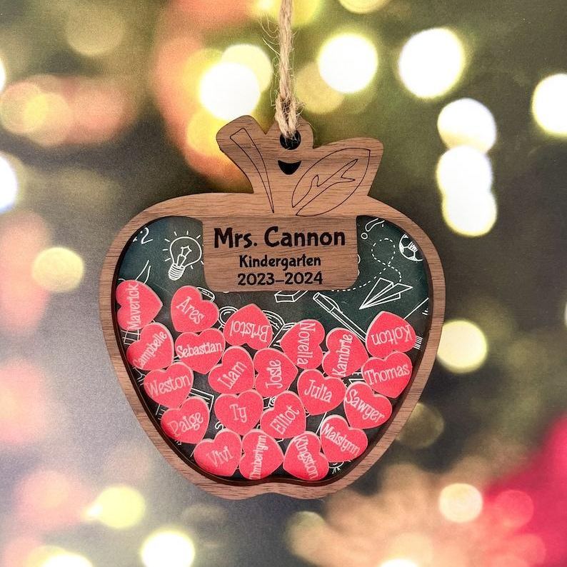 Personalized Teacher Shaker Ornament Custom Teacher Apple Ornament with Student Names Engraved