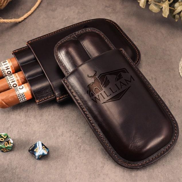 Personalized Leather Cigar Case Custom Engraved Cigar Holder Premium Leather Gift for Cigar Lovers