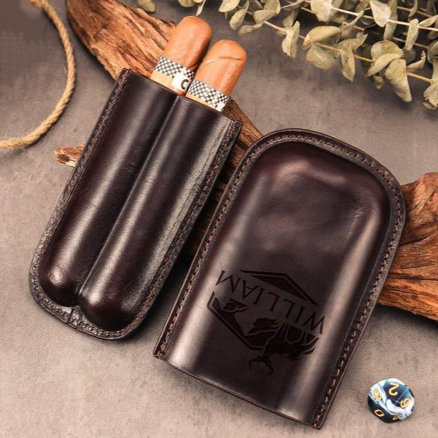 Personalized Leather Cigar Case Custom Engraved Cigar Holder Premium Leather Gift for Cigar Lovers