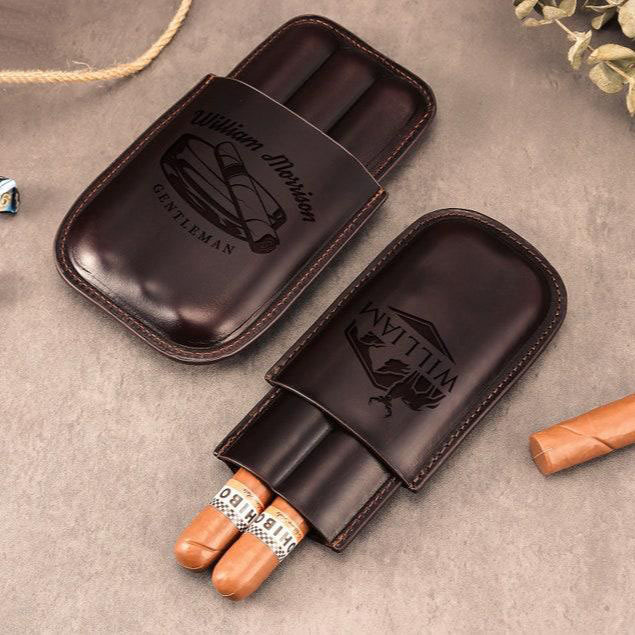 Personalized Leather Cigar Case Custom Engraved Cigar Holder Premium Leather Gift for Cigar Lovers