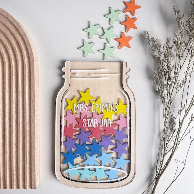 Stars Charm Reward Jar, Personalized Reward Jar For Classroom, Teacher Jar Gift, Gifts for Teacher, Custom Teacher Sign, Back To School 2025