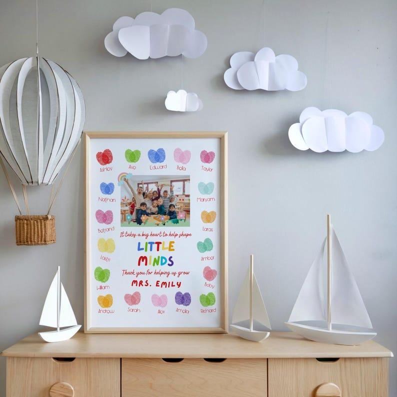 Personalized Teacher Appreciation Gift Custom Teacher Thank You Print Class Photo & Student Names "Helping Us Grow" Art