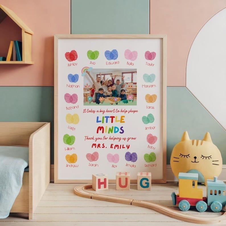 Personalized Teacher Appreciation Gift Custom Teacher Thank You Print Class Photo & Student Names "Helping Us Grow" Art