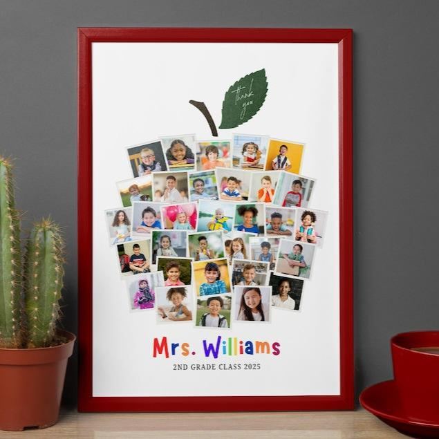 Custom Apple Photo Collage Frame Personalized Student Class Photo Display Teacher Gift Classroom Memory Board Classroom Gifts