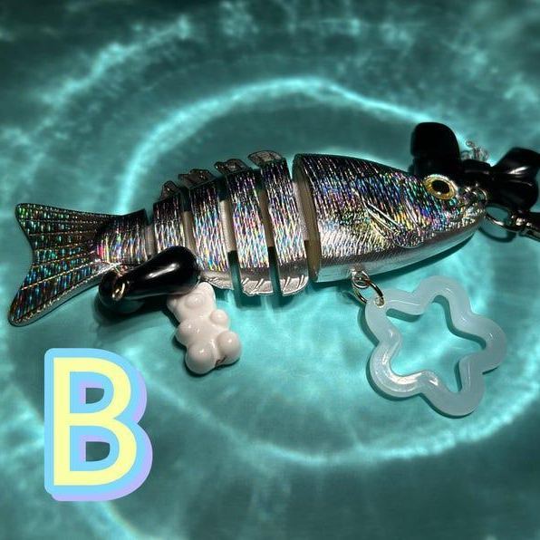 Fish Lure Fidget Keychain with Charms Real Lure with Silicone Charms & Beads