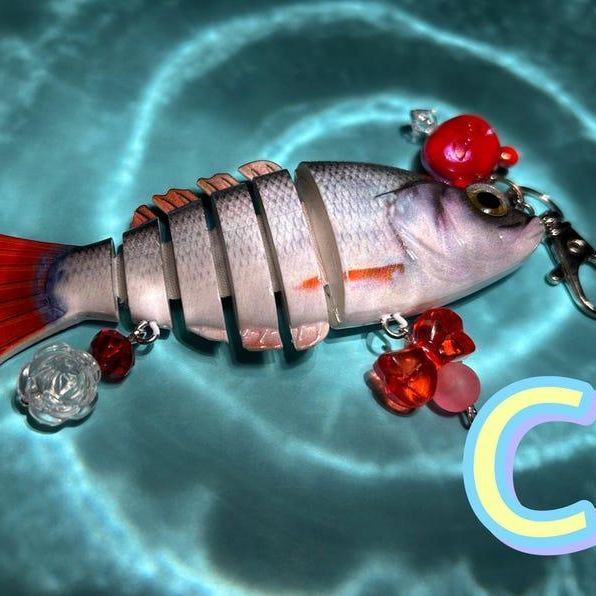 Fish Lure Fidget Keychain with Charms Real Lure with Silicone Charms & Beads