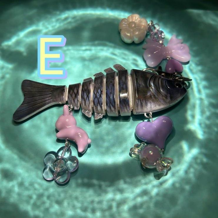 Fish Lure Fidget Keychain with Charms Real Lure with Silicone Charms & Beads