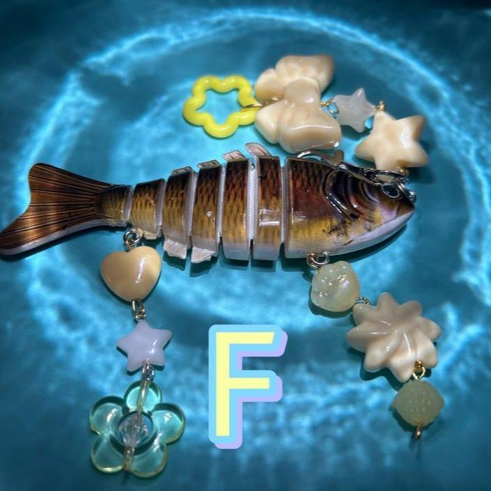 Fish Lure Fidget Keychain with Charms Real Lure with Silicone Charms & Beads