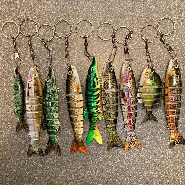 Realistic Fishing Lure Keychains & Backpack Hangers Jointed Fish Designs Gifts for Him
