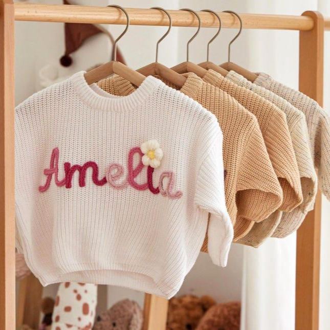 Custom Embroidered Baby Name Sweater Personalized Knit Jumper for Infants & Toddlers Unique Baby Shower & Newborn Gift