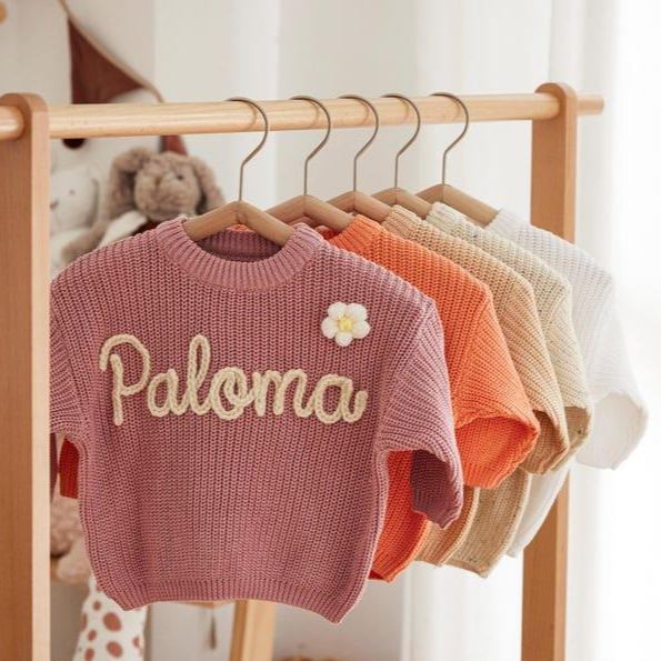 Custom Embroidered Baby Name Sweater Personalized Knit Jumper for Infants & Toddlers Unique Baby Shower & Newborn Gift