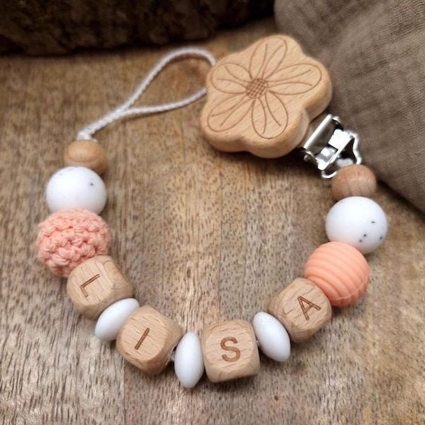 Personalized Baby Pacifier Clip Custom Name Dummy Chain Eco-Friendly Wood & Silicone Name Clip