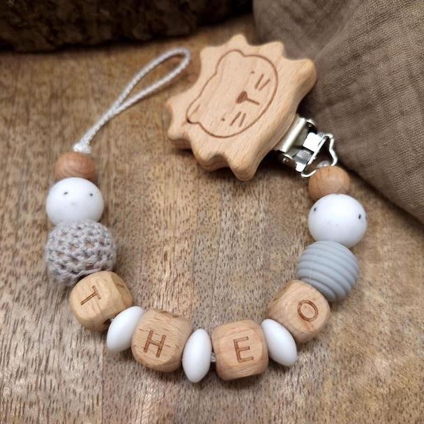 Personalized Baby Pacifier Clip Custom Name Dummy Chain Eco-Friendly Wood & Silicone Name Clip