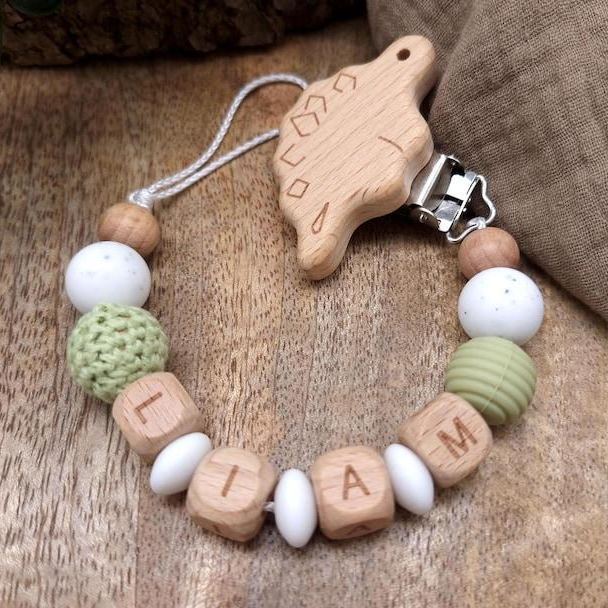 Personalized Baby Pacifier Clip Custom Name Dummy Chain Eco-Friendly Wood & Silicone Name Clip