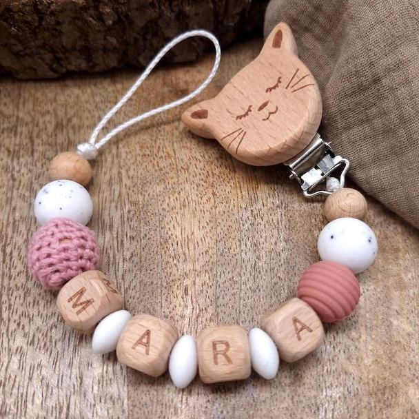 Personalized Baby Pacifier Clip Custom Name Dummy Chain Eco-Friendly Wood & Silicone Name Clip