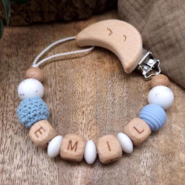 Personalized Baby Pacifier Clip Custom Name Dummy Chain Eco-Friendly Wood & Silicone Name Clip
