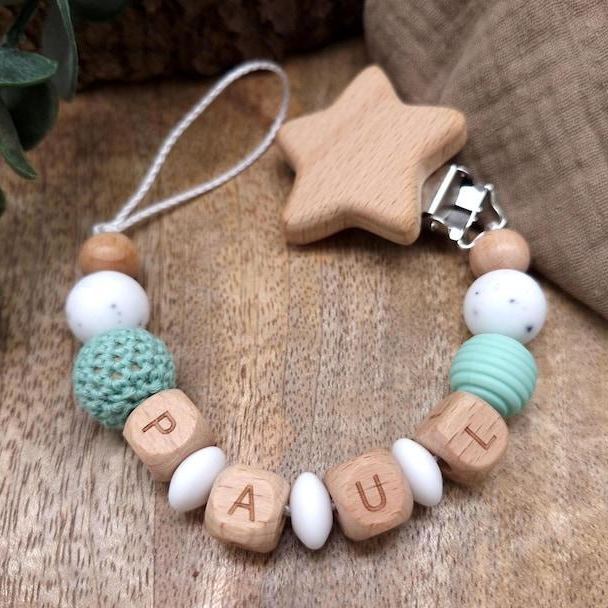 Personalized Baby Pacifier Clip Custom Name Dummy Chain Eco-Friendly Wood & Silicone Name Clip