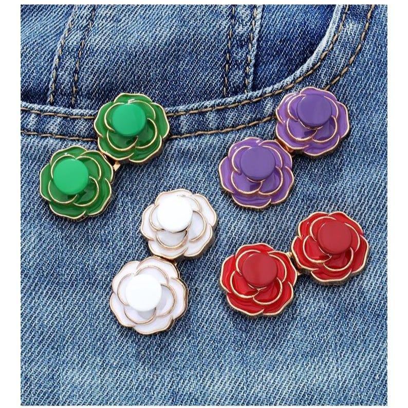 Jeans Waist Button Buckle-2Pcs Camellia Waistband Tightener Adjuster Hook and Eye Clip Clasp Pins for Pant/Skirt/Collar