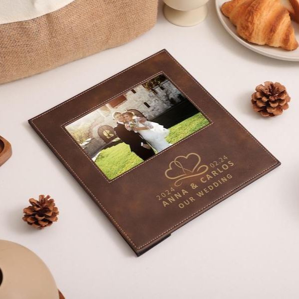 Custom Engraved Leather Photo Frame Personalized Anniversary Gift for Couples Anniversary Gifts