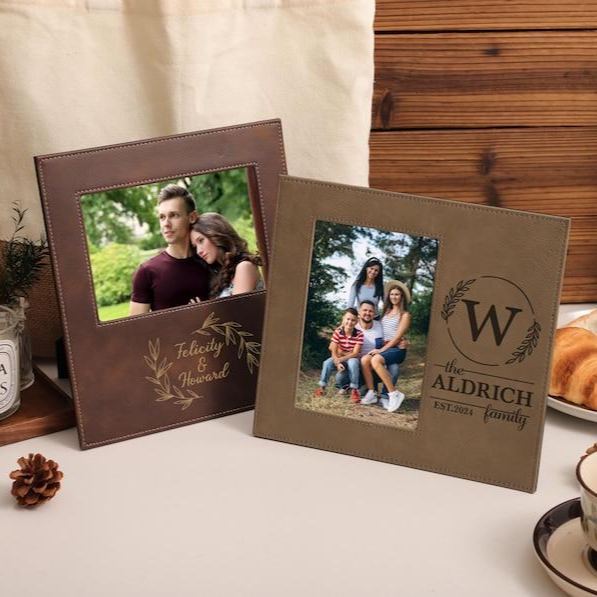 Custom Engraved Leather Photo Frame Personalized Anniversary Gift for Couples Anniversary Gifts