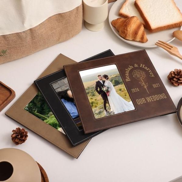 Custom Engraved Leather Photo Frame Personalized Anniversary Gift for Couples Anniversary Gifts