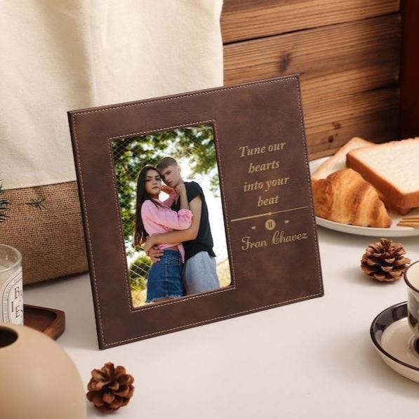 Custom Engraved Leather Photo Frame Personalized Anniversary Gift for Couples Anniversary Gifts