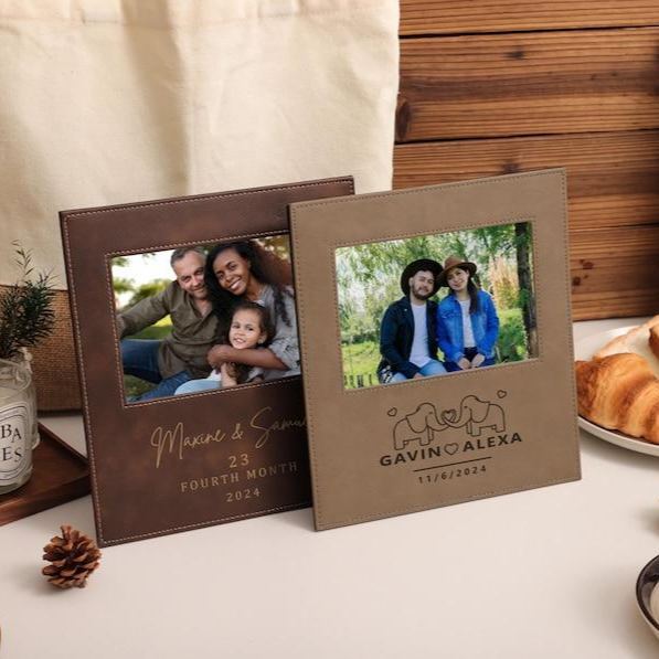 Custom Engraved Leather Photo Frame Personalized Anniversary Gift for Couples Anniversary Gifts