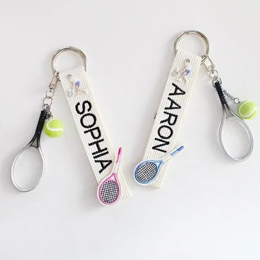 Personalized Embroidered Tennis Name Tag Keychain Custom Tennis Keychain Name Tag Personalized Sports Bag Charm