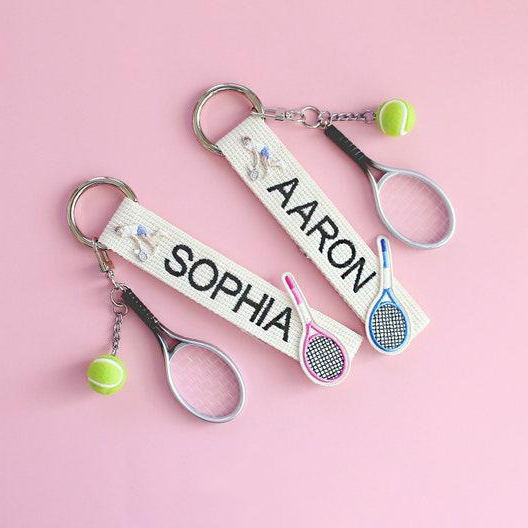 Personalized Embroidered Tennis Name Tag Keychain Custom Tennis Keychain Name Tag Personalized Sports Bag Charm