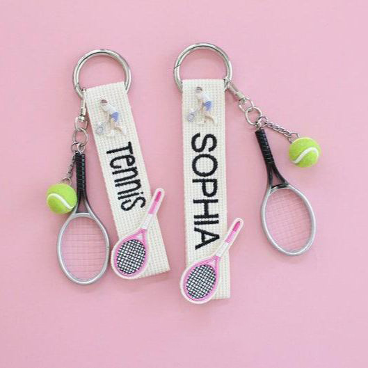 Personalized Embroidered Tennis Name Tag Keychain Custom Tennis Keychain Name Tag Personalized Sports Bag Charm