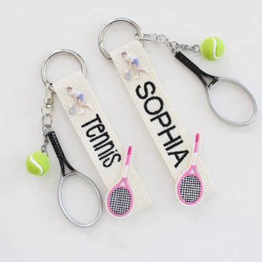 Personalized Embroidered Tennis Name Tag Keychain Custom Tennis Keychain Name Tag Personalized Sports Bag Charm