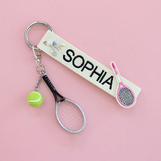 Personalized Embroidered Tennis Name Tag Keychain Custom Tennis Keychain Name Tag Personalized Sports Bag Charm