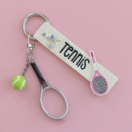 Personalized Embroidered Tennis Name Tag Keychain Custom Tennis Keychain Name Tag Personalized Sports Bag Charm