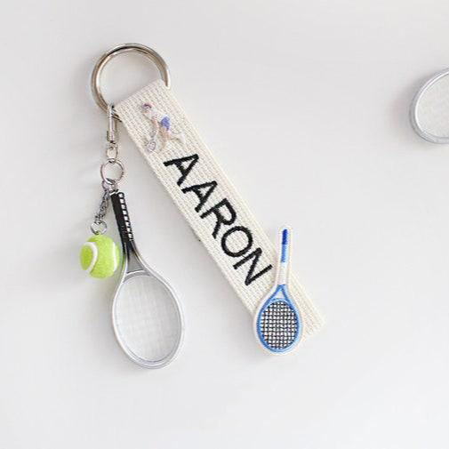 Personalized Embroidered Tennis Name Tag Keychain Custom Tennis Keychain Name Tag Personalized Sports Bag Charm