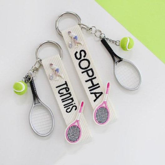 Personalized Embroidered Tennis Name Tag Keychain Custom Tennis Keychain Name Tag Personalized Sports Bag Charm