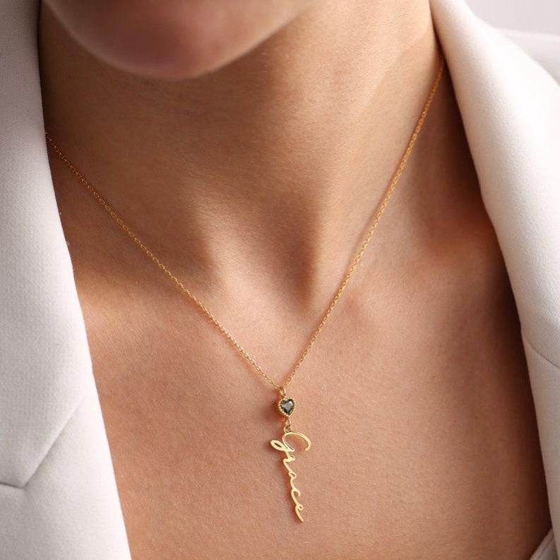 Personalized Name Necklace with Birthstone Charm Custom Name & Birthstone Necklace