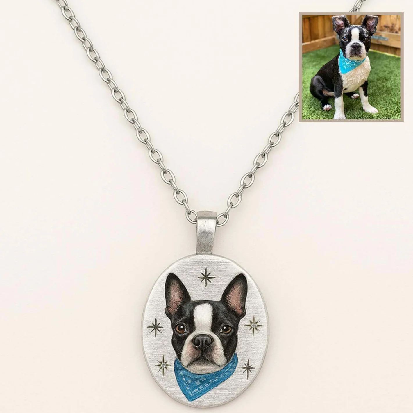 Vintage Custom Pet Photo Necklace Personalized Pet Portrait Necklace Custom Vintage Pet Necklace