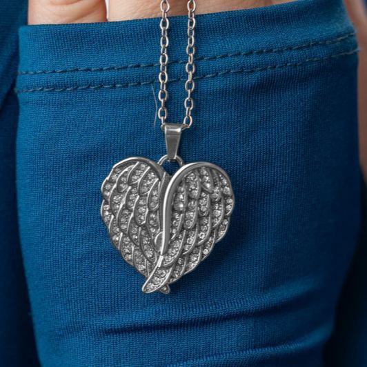 Custom Engraved Angel Wings Necklace Personalized Memorial Pendant with Engraved Text Inside Symbol of Love, Protection & Eternal Connection