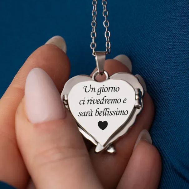 Custom Engraved Angel Wings Necklace Personalized Memorial Pendant with Engraved Text Inside Symbol of Love, Protection & Eternal Connection