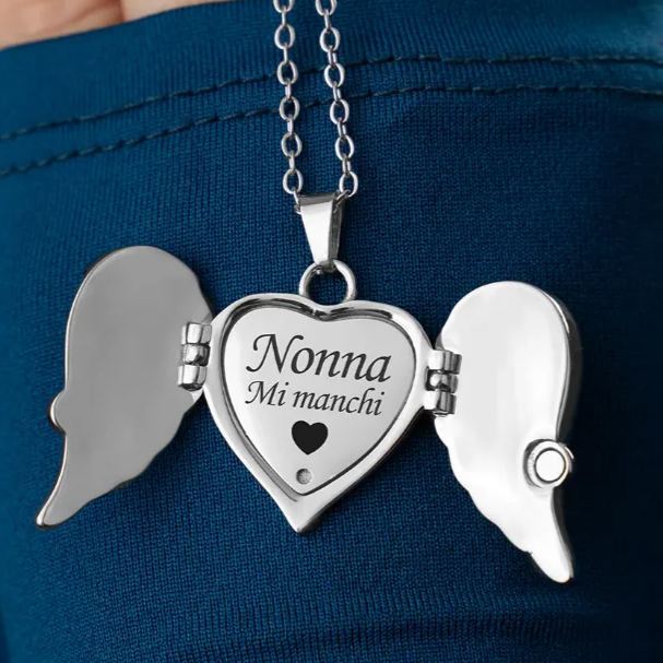 Custom Engraved Angel Wings Necklace Personalized Memorial Pendant with Engraved Text Inside Symbol of Love, Protection & Eternal Connection