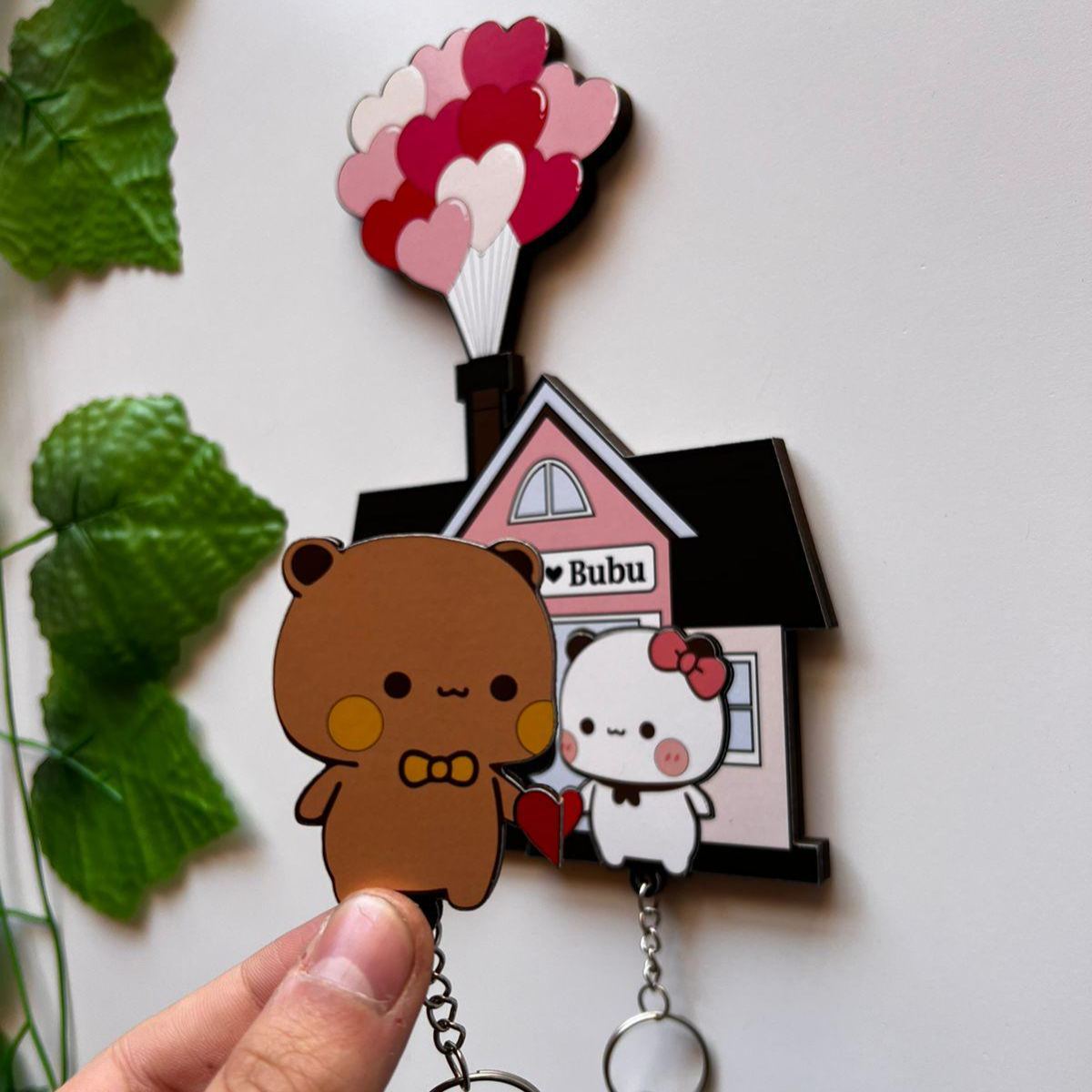 Personalized Cute Bear Couple Key Holder  Wooden House Key Organizer for Two Custom Name Couple Key Holder