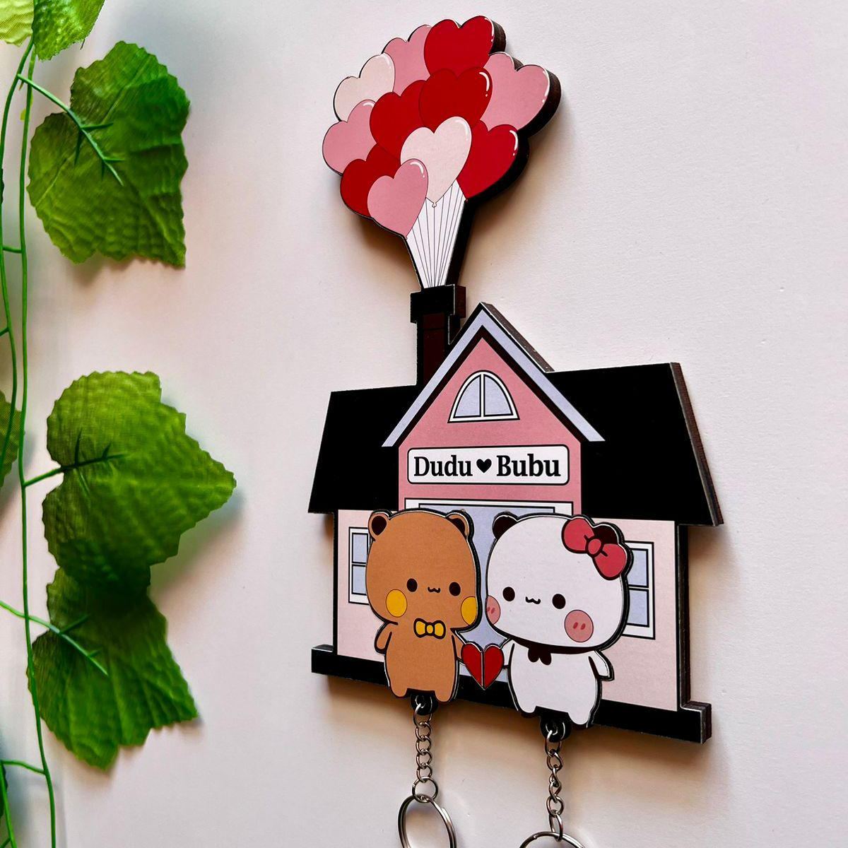Personalized Cute Bear Couple Key Holder  Wooden House Key Organizer for Two Custom Name Couple Key Holder